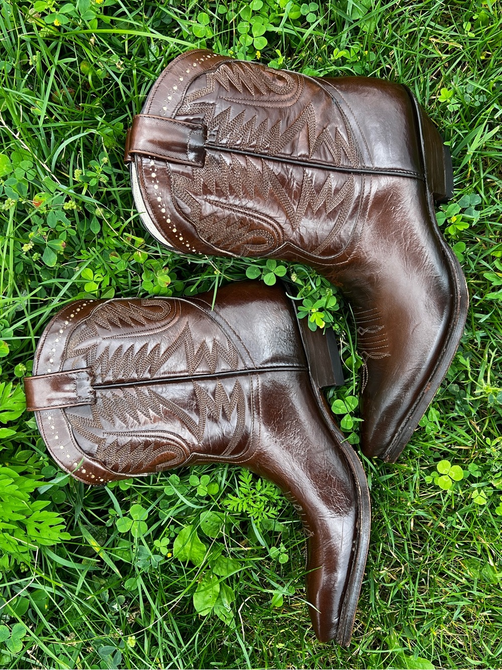 Vintage SENA Handcrafted Brown Leather Cowboy Boots Snip Toe Made in Mexico Sz 7